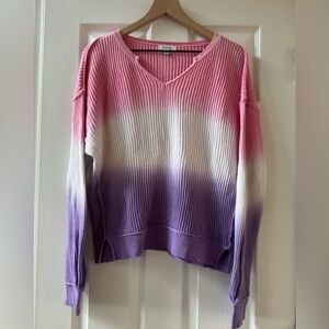 Fate melt Ombre Purple pink Light Knit v neck Oversized Sweater S